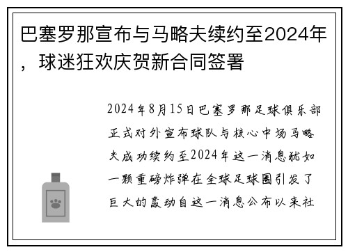 巴塞罗那宣布与马略夫续约至2024年，球迷狂欢庆贺新合同签署